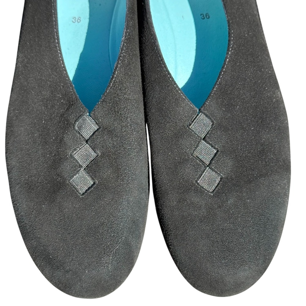 Thierry Rabotin Grace Black Suede Flats Womens Size 36 Made in Italy Turquoise